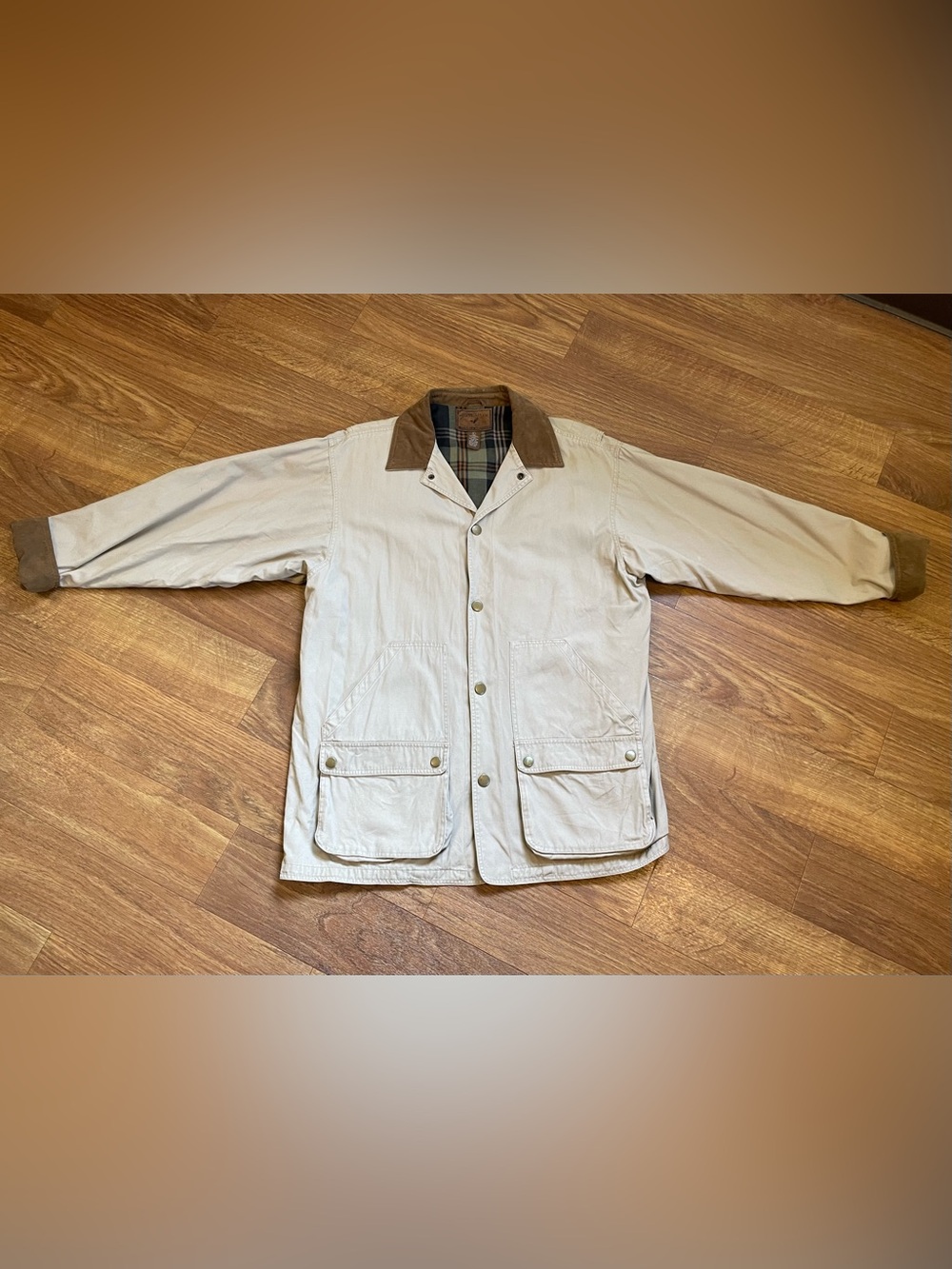 Vintage 90s Barn Coat Plaid Lined Suede Collar Large Old Money On Trend Utility